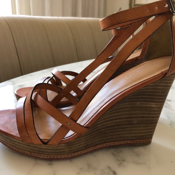 Coach Ladies Tan Leather Wedge Sandals 